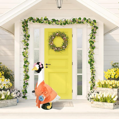 Porch Goose Statue Outfits Set Porch Goose Clothes with Wide Hat Costumes for 23" Plastic Statue Patio Yard Garden Lawn Outdoor Decoration(Orange,Coffee Cup)