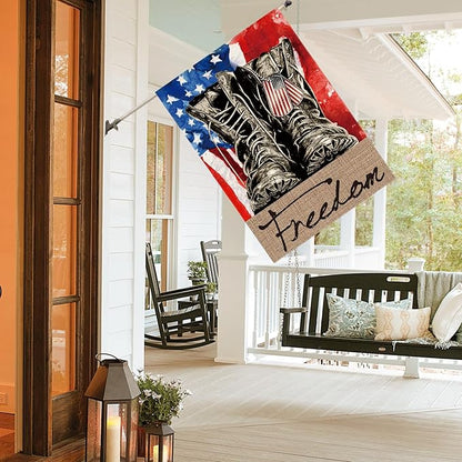 AVOIN colorlife Freedom Boots House Flag 28x40 Inch Double Sided, Patriotic 4th of July Independence Memorial Day Veteran Soldier Yard Outdoor Flag