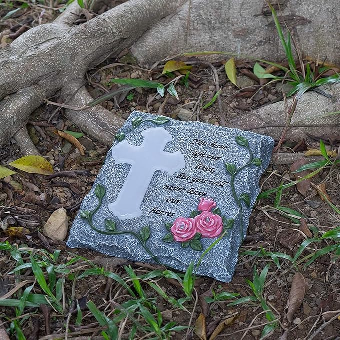 MXwcy Cross Solar Lights Outdoor Garden Memorial Stepping Stone, IP65 Waterproof is Used for Walls or Lawns, A Touching Memorial Gift & Condolence Gifts Grave Decorations for Cemetery