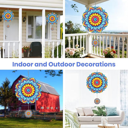 MXJSUA Mandala Flowers Wind Spinners for Indoor Outdoor Garden Decoration, 12 Inch Mandala Stainless Steel Hanging Wind Spinners Ornaments Crafts for Gifts