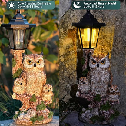 Solar Garden Owl Statue Lights,Large Owl Figure with Solar Lights Lantern,for Outdoor Landscapes, Courtyards, Paths,Outside Patio Lawn Sculpture Decorated，Gifts for Women, Owl Lover