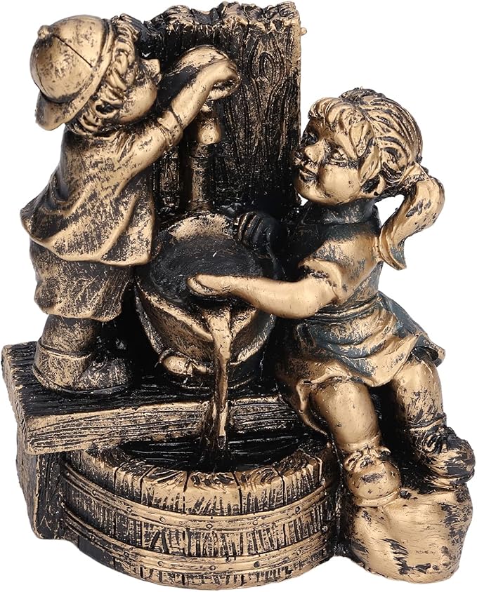 Pwshymi Little Boy Girl Playing Water Statue Standing Sculpture Fountains Outdoor Water Fountains Garden Fountains Outdoor Ornament for Home Decoration Art
