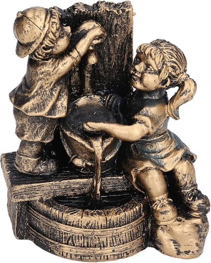 Pwshymi Little Boy Girl Playing Water Statue Standing Sculpture Fountains Outdoor Water Fountains Garden Fountains Outdoor Ornament for Home Decoration Art