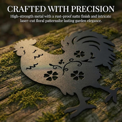 Metal Chicken Garden Decor Outdoor, Chicken Gifts for Women/Men/Chicken Lovers Gifts,Black Chicken Silhouette Statues Garden Decor for Outdoor Decor,Yard Art,Backyard,Patio,Lawn Ornaments (Black)