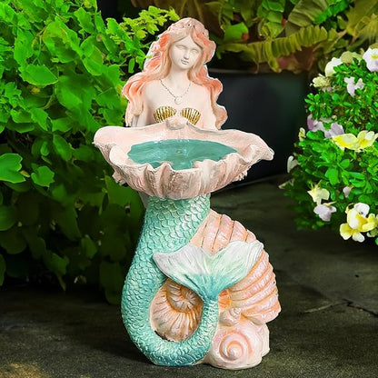 Teaeeno Solar Mermaids Birdbath Garden Decor: Outdoor Statues Ornaments for Outside Decorations Yard Art Lawn Porch Patio Balcony - Birthday Gifts for Mom Grandma Women Lover