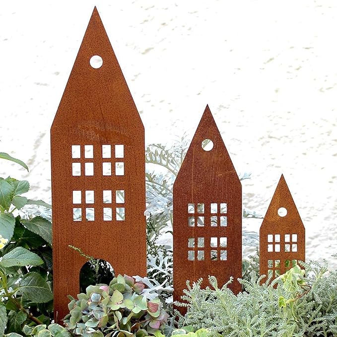 Realistic Rusty Castles Statue Figurines Stake for Spring Indoor and Outdoor Decoration Decorative Statue Vintage Garden Ornaments