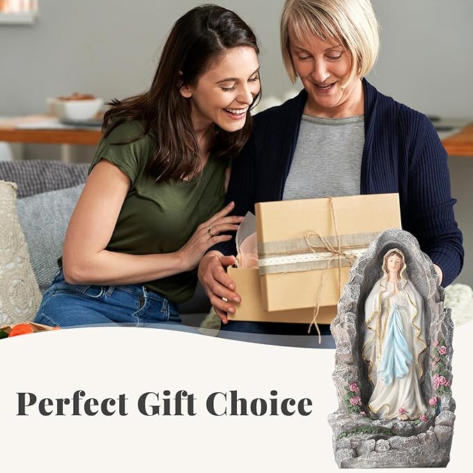 EROMMY Our Lady of Lourdes Statue 17.3 Inch Virgin Mary Grotto Figurine Catholic Praying Sculpture for Garden Home Patio Religious Decor