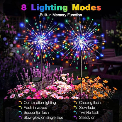 btfarm 4 Pack 120 LED Solar Garden Lights Outdoor, 8 Modes Firework Lights Solar Powered, Waterproof Twinkle Fairy Light Outside for Yard Patio Pathway Pool Christmas Party Decorative, Multicolor