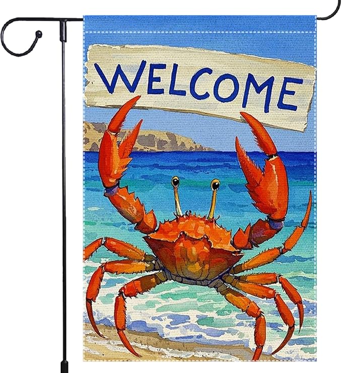 Welcome Crab Garden Flag 12x18 Inch Vertical Double Sided Small Burlap Patio Lawn Holiday Yard Outdoor Decor Outside Decorations
