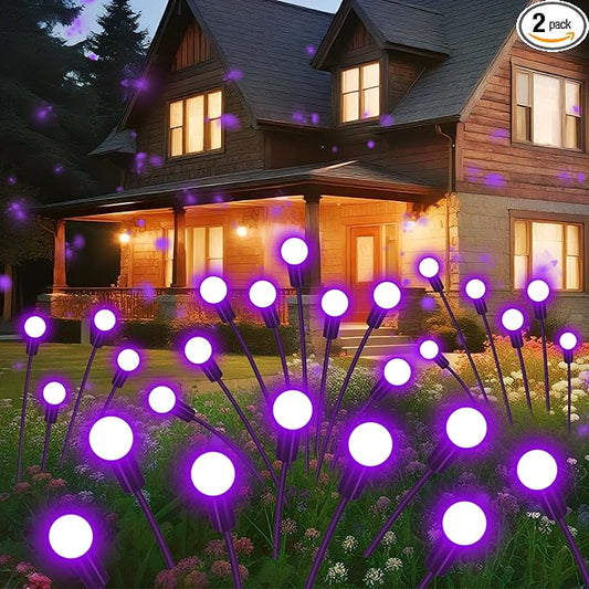 Solar Garden Lights Outdoor Waterproof, 2 Pack 16 LED Swaying Light Firefly Light Outdoor Decor Lights for Pathway Party Christmas Decoration, Unique Gifts for Women, Purple