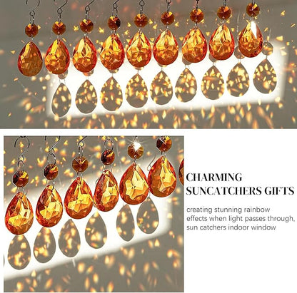 H&D HYALINE & DORA 3Inch Crystal Suncatcher Bauhinia Prisms Pendants 10Pcs Chandelier Crystals Replacement Hanging Sun Catcher Beads for DIY Arts Crafts Decor (Amber)
