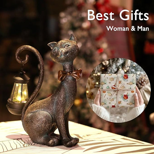 Whimsical Outdoor Cat Statues with Solar Garden Light:Cat Garden Statues for Outside Fall Decor Clearance,Outdoor Figurine for Yard Art Lawn Ornaments Patio Balcony Home House - Birthday Gifts for mom