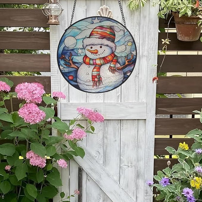 Snowman Suncatcher Stained Glass Suncatchers 7.87 Inch Stained Glass Ornament for Home Decor Indoor Wall Art for Christmas Day Valentine's Day Mother's Day Women