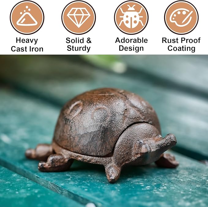 Hide a Key Ladybug Statue, Cast Iron Key Hiders Outside, Decorative Outdoor Spare Keys Holder, Animal Shaped Hidden Keys Holders for Indoor Garden Yard Patio Decor, Brown