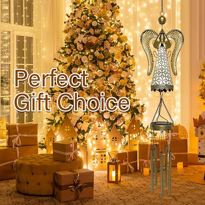 Solar Angel Wind Chime - 36.6" Retro Angel LED Wind Chimes, Metal Solar Fairy Wind Chimes Hanging Lights, Fairy Gifts for Home, Outdoor, Yard, Patio, Garden Decor
