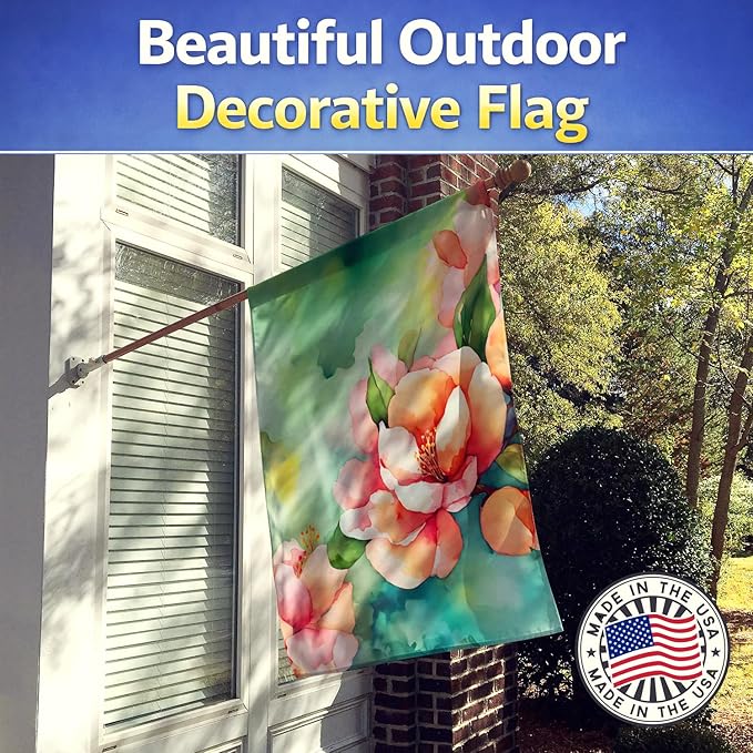 Caroline's Treasures Delaware Peach Blossom in Watercolor House Flag Large Porch Sleeve Pole Decorative Outside Yard Banner Artwork Wall Hanging, Polyester, House Size, Multicolor