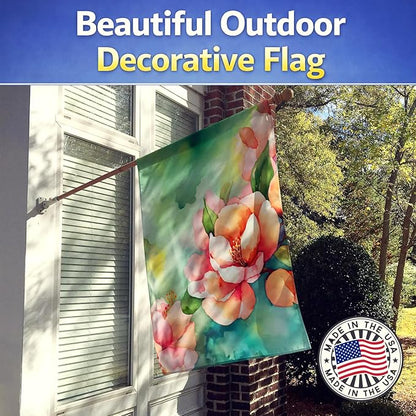 Caroline's Treasures Delaware Peach Blossom in Watercolor House Flag Large Porch Sleeve Pole Decorative Outside Yard Banner Artwork Wall Hanging, Polyester, House Size, Multicolor
