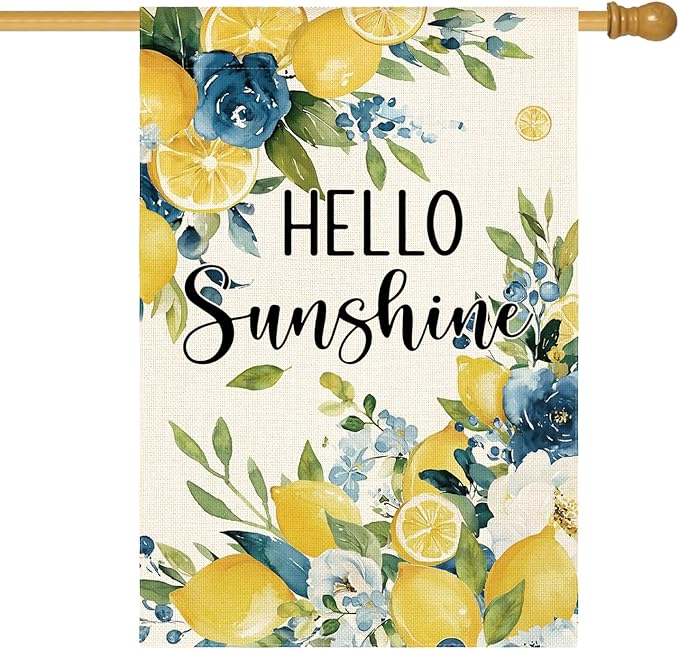 AVOIN colorlife Summer Lemon Floral House Flag 28x40 Inch Double Sided Outside, Hello Sunshine Seasonal Yard Outdoor Flag