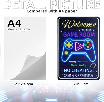 WELCOME TO THE GAME ROOM Sign Decorative Signs Chic Metal Signs for Indoor Game Hall Room Wall Gifts for Boys and Teens Cool Gaming Decor and Accessories (Color08)