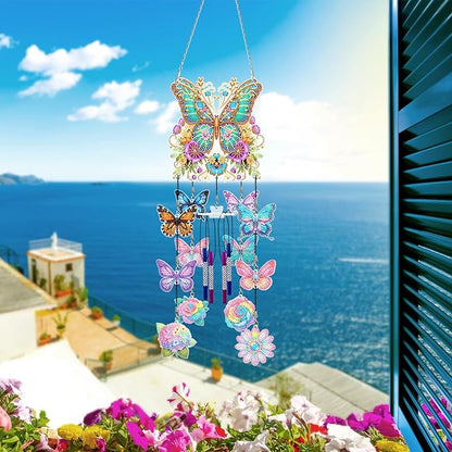DIY Wind Chime Pendant Spring 3D Diamond Art Painting Hanging Ornament Double Sided Diamond Suncatchers for Window Home Backyard Garden Wall Door Decor (Butterfly04)