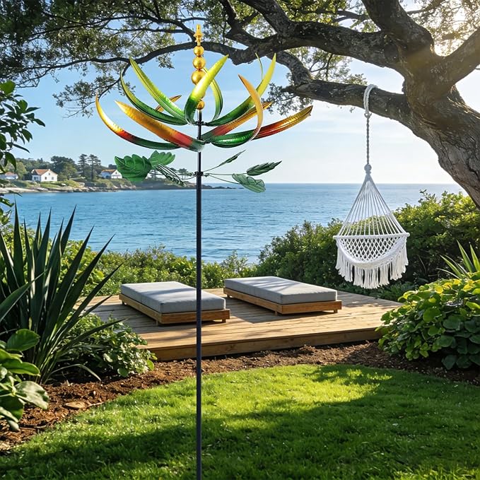 Wind Spinners for Yard and Garden, Wind Spinners Outdoor Large Metal, 80 inch Kinetic Wind Sculptures, Yard Decorations Outdoor (Yellow Green)