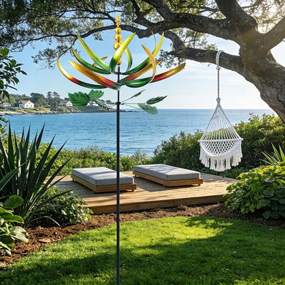 Wind Spinners for Yard and Garden, Wind Spinners Outdoor Large Metal, 80 inch Kinetic Wind Sculptures, Yard Decorations Outdoor (Yellow Green)