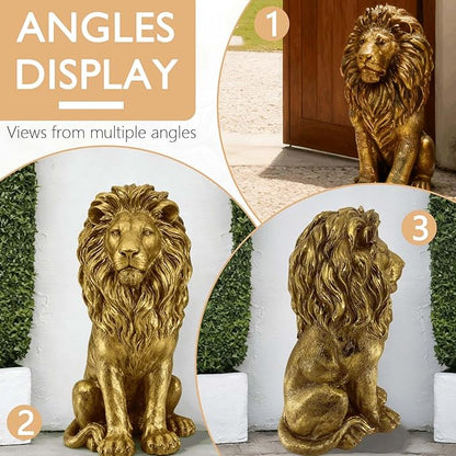 24" Large Golden Lion Statue for Garden, Outdoor Sculpture, Animal Decor for Yard Porch Entryway Patio Living Room (Large, Lion)