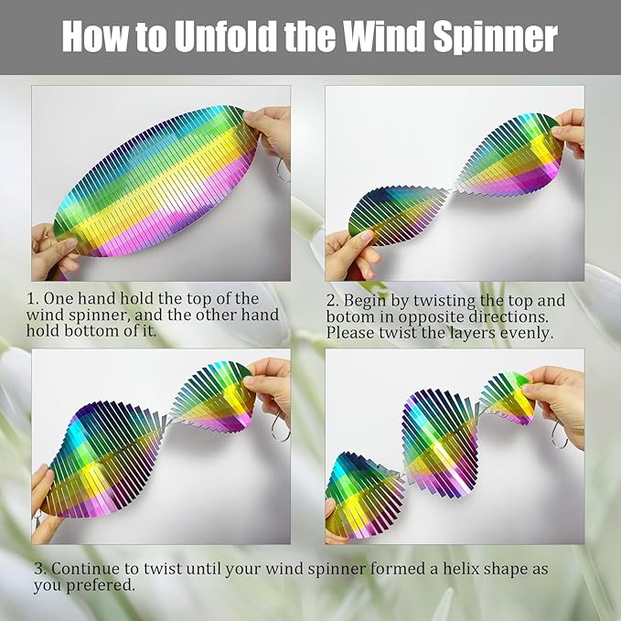2pcs in Set Gradient Rainbow Helix Metal Wind Spinners for Yard and Garden,12 Inch 3D Stainless Steel Hanging Kinetic Yard Art Wind Sculpture Decor Outdoor Indoor (Cold Pattern)