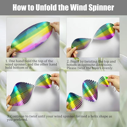 2pcs in Set Gradient Rainbow Helix Metal Wind Spinners for Yard and Garden,12 Inch 3D Stainless Steel Hanging Kinetic Yard Art Wind Sculpture Decor Outdoor Indoor (Cold Pattern)