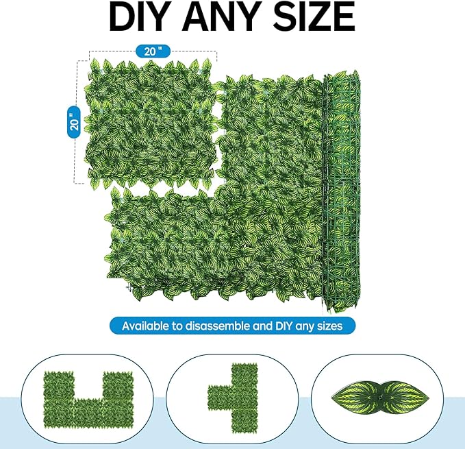 Artificial Ivy Privacy Fence Screen,39.4" X 158" UV-Anti Fake Leaves Plant Vine,Privacy Hedges Wall for Indoor Outdoor Garden Backyard Decor,Color Watermelon Leaves