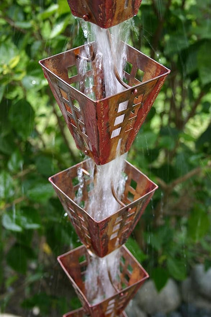 Arts & Crafts Square Cups Rain Chain with Installation Kit (16 Foot)