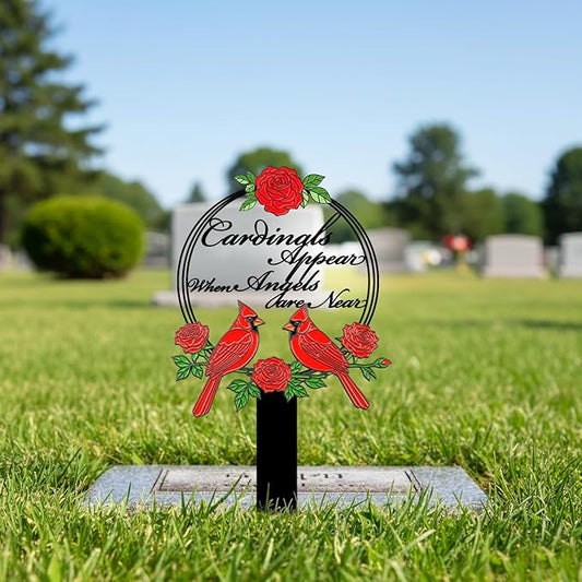 Cardinals Memorial Grave Stake with Cardinals Appear When Angels are Near - Metal Sympathy Grave Marker, Rust-Resistant Outdoor Cemetery Decoration(Cardinal)