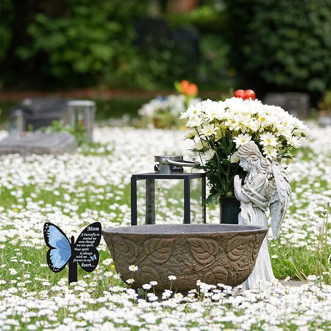 Geosar Mom Memorial Stakes Cemetery Grave Plaque Stake Markers Memorial Butterfly Plaques for Outdoors Sympathy Garden Stake Acrylic Waterproof Garden Grave Decoration(Elegant Style)