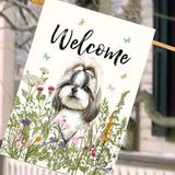 Floral Shih Tzu Garden Flag Spring Summer House Flags 28 x 40 Double Sided Flower Dog Yard Flags for Outside Large Outdoor Welcome Flags