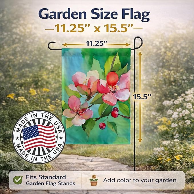 Caroline's Treasures Arkansas Apple Blossom in Watercolor Garden Flag Mailbox Flag Decorative Yard Flag Banner Outside Patio Artwork Yard Flower Beds, Garden Size, Multicolor