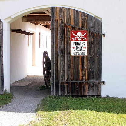 Funny No Parking Sign, Metal Warning Tin Signs, Pirates Only, Yard Sign Garage Farm Garden Wall Decor Sign Plaque Outdoor for Home Fence 8 X 12 Inches