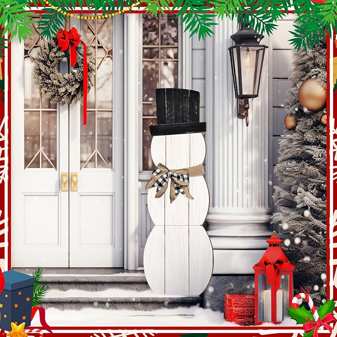 Winter Snowman Porch Sign Wooden Porch Decor Winter Christmas Nutcracker Snowman Front Door Welcome Standing Sign for Xmas Farmhouse Outdoor Yard Wall Hanging Decorations(42 Inch,Cute)