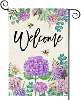 Baccessor Spring Hydrangea Garden Flag Double Sided 12x18 Inch, Summer Purple Flower Floral Welcome Small Yard Flag Burlap Seasonal Farmhouse Yard Outdoor Decoration