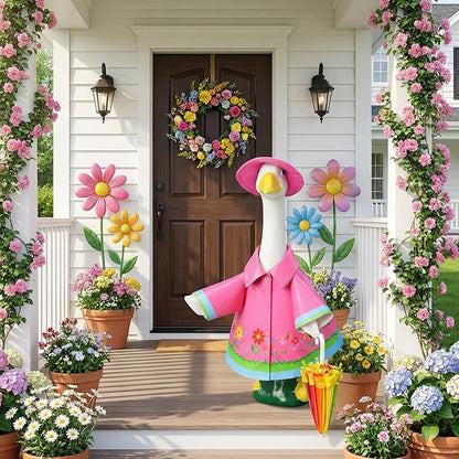 DECOHS 3 Pcs/Set Raincoat Porch Goose Outfits, Summer Lawn Goose Statue Raincoat Costume, Yard Goose Clothes Raincoats Umbrella Hat Outfit for 23" Statue Patio Garden Decoration (Rosy)
