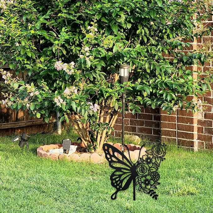 WADORN Butterfly Metal Decorative Garden Stakes, Butterfly Flowers Garden Outdoor Statues Silhouette Boho Butterfly Stakes Metal Butterfly Garden Statues for Lawn Ornaments Yard Patio Outdoor Garden