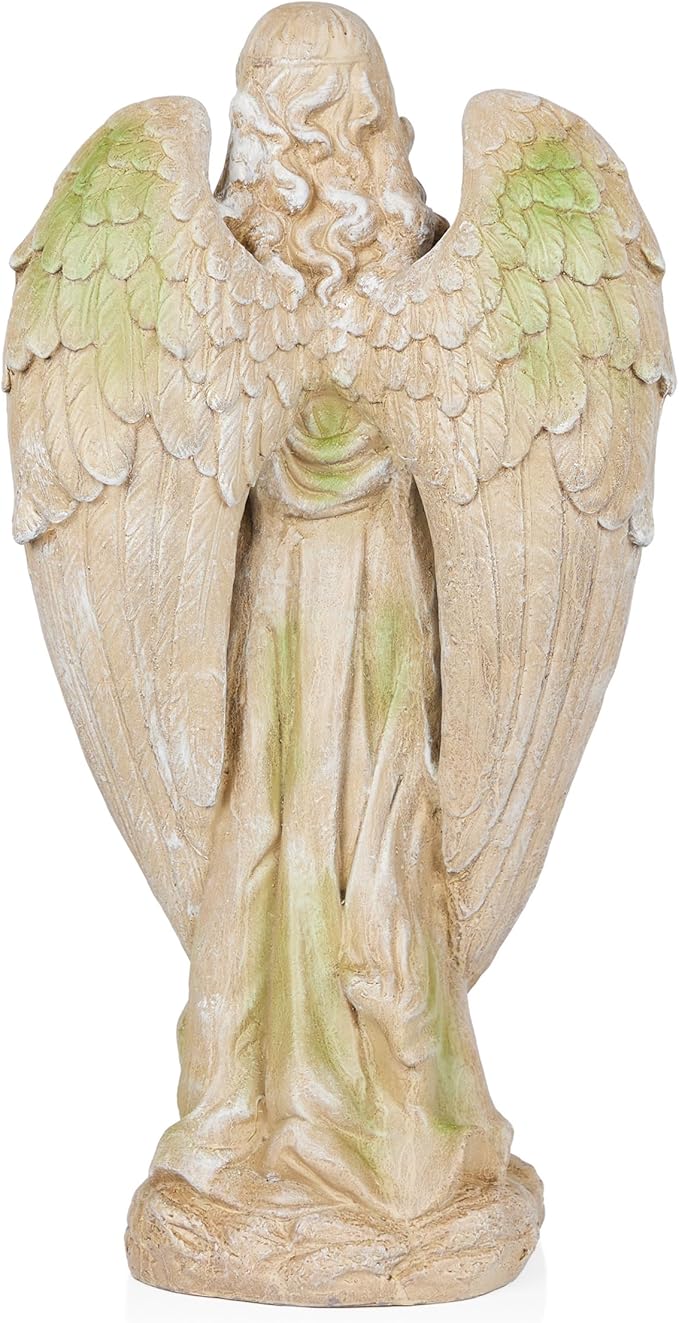 Alpine Corporation QFC105-201 Old World Angel Statue with Mossy Finish, Sentimental Garden Décor, 31" H, Tan/Moss Green