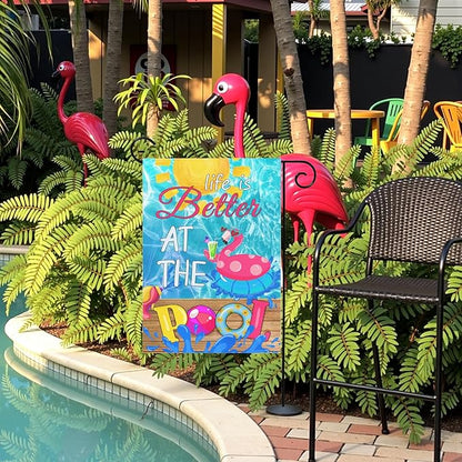Pool Garden Flag Swimming Pool Spring Yard Flags Summer Welcome Decorative Flags Life is Better at the Pools House Banner for Outside Patio Porch Home Decoration 12x18 Double Sided