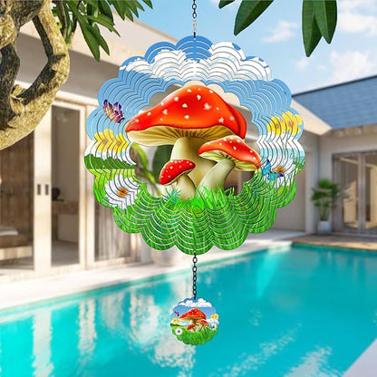 J-Fly Hanging Outdoor Garden Decor, Colorful Red Mushroom Wind Spinners, Ornaments Kinetic Yard Art, Unique Gifts for Women