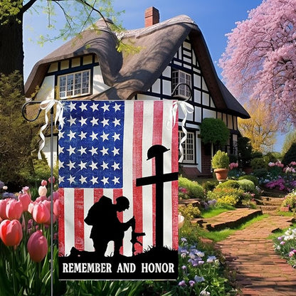 Memorial Day Garden Flags Veteran Soldier Patriotic Yard Flags American Flag Remember and Honor Cross Burlap Flag Independence Decorations for Outside 12 x 18 Double Sided
