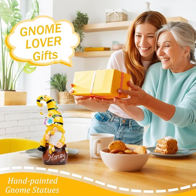 twinbling Birthday Gifts from Daughter Son - 13" Garden Solar Spring Gnomes Statues Outdoor Spring Decor with LED Lighted Bee and Flowers Funny Garden Sculpture for Patio Yard Lawn Decorations Gifts