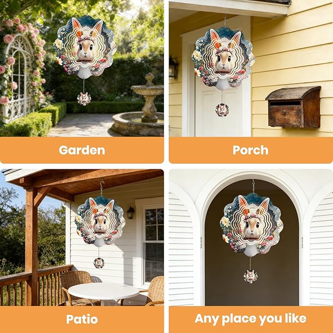 Wind Spinners Outdoor Easter Bunny, 12 inch Stainless Steel Hanging Kinetic for Yard, Garden, Outside, Patio, Outdoor - Wind Spinners Craft Decor Birthday Gifts for Women, Men, Mom and Lovers