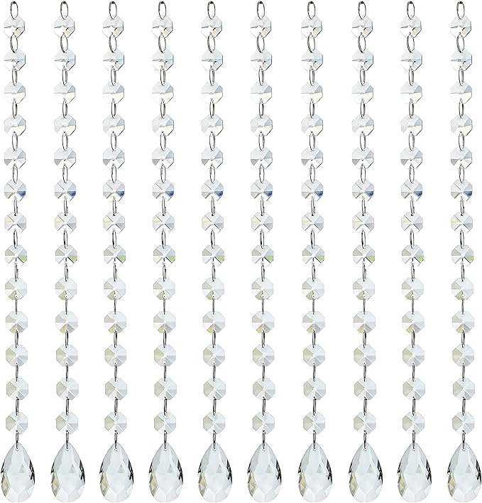KANPURA 1ft 10pcs Teardrop Crystals Garland,Crystal Teardrop Chandelier Replacement,Hanging Glass Crystals for Chandelier, Christmas Tree, Wedding Decor(Clear)