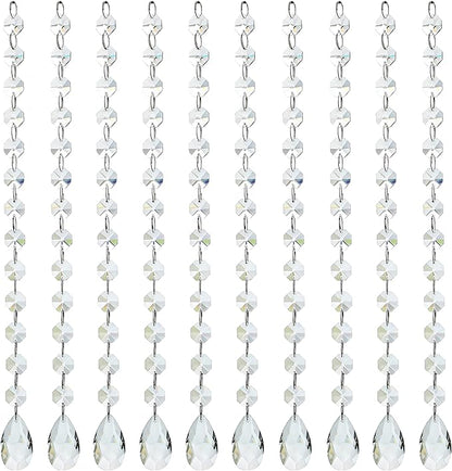 KANPURA 1ft 10pcs Teardrop Crystals Garland,Crystal Teardrop Chandelier Replacement,Hanging Glass Crystals for Chandelier, Christmas Tree, Wedding Decor(Clear)