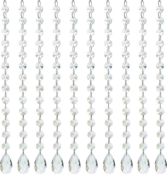 KANPURA 1ft 10pcs Teardrop Crystals Garland,Crystal Teardrop Chandelier Replacement,Hanging Glass Crystals for Chandelier, Christmas Tree, Wedding Decor(Clear)