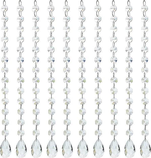 KANPURA 1ft 10pcs Teardrop Crystals Garland,Crystal Teardrop Chandelier Replacement,Hanging Glass Crystals for Chandelier, Christmas Tree, Wedding Decor(Clear)